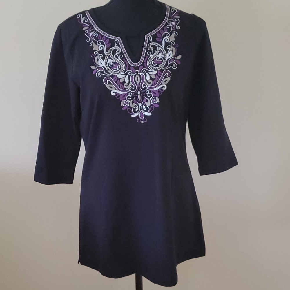 Denim and company embroidered tunic black